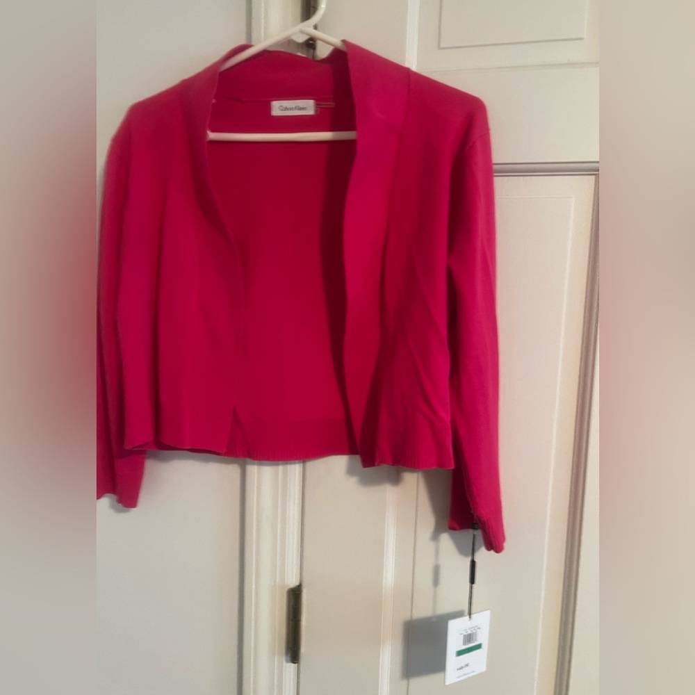 Calvin Klein Women’s Sweater Jacket 3/4” Sleeves Elctric Pink Large NWT